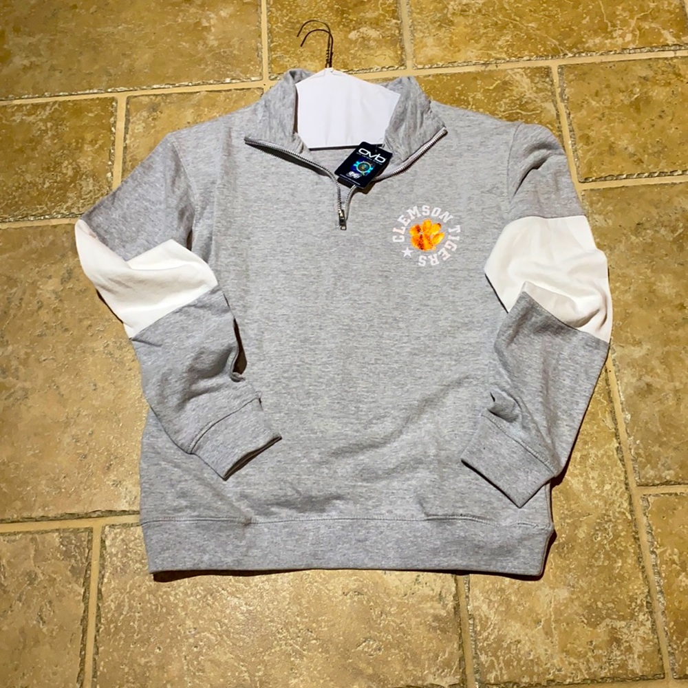 Old Varsity Brand Women's Quarter Zip French Terry, Gray, Small, Clemson